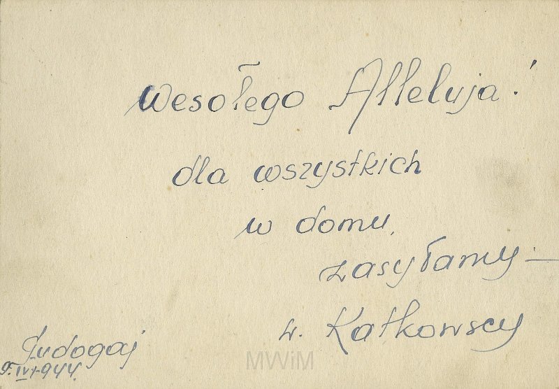 KKE 5267-3a.jpg - Dok. Karty Pocztowe dotycząca Wielkanocy, Ryga, 18 IV 1935 r.- od Katkowskich/Warszawa, 6 IV 1947 r. – dla Marii Małyszko/Gudogaje, 9 IV 1944 r. – od Katkowskich.